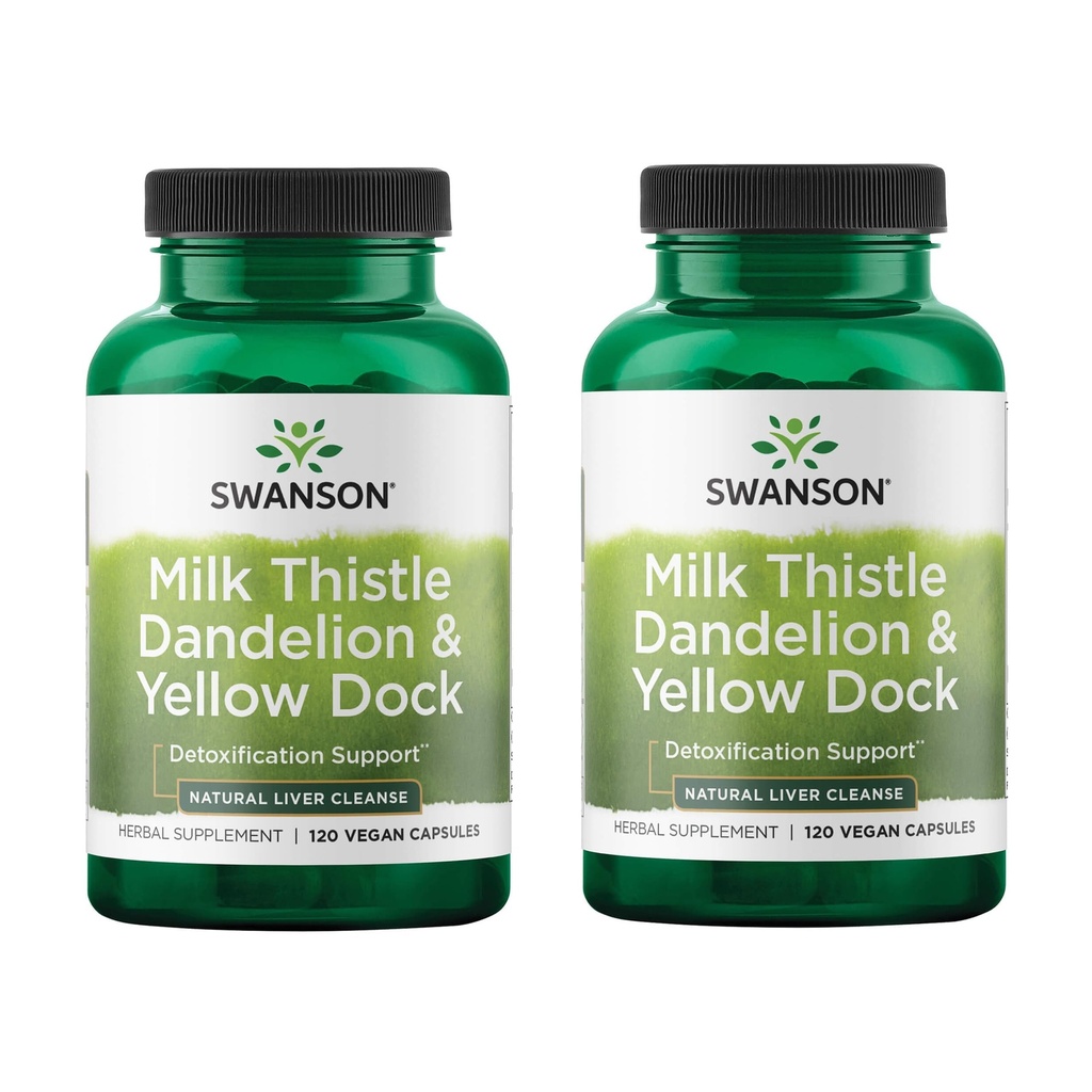 Swanson Milk Thistle, Dandelion &amp; Yellow Dock - Herbal Liver Support Supplement - Natural Supplement Helping to Maintain Global Health &amp; Wellbeing - (120 Capsules) (2 Pack)