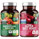Número 1 Nutrición N1N Premium y Ecológico Superfood Greens y Beet Root Tablets for Immunity and Antioxidant Support, Packed with Alfalfa, Spirulina and Barley Grass, 120 Tablets