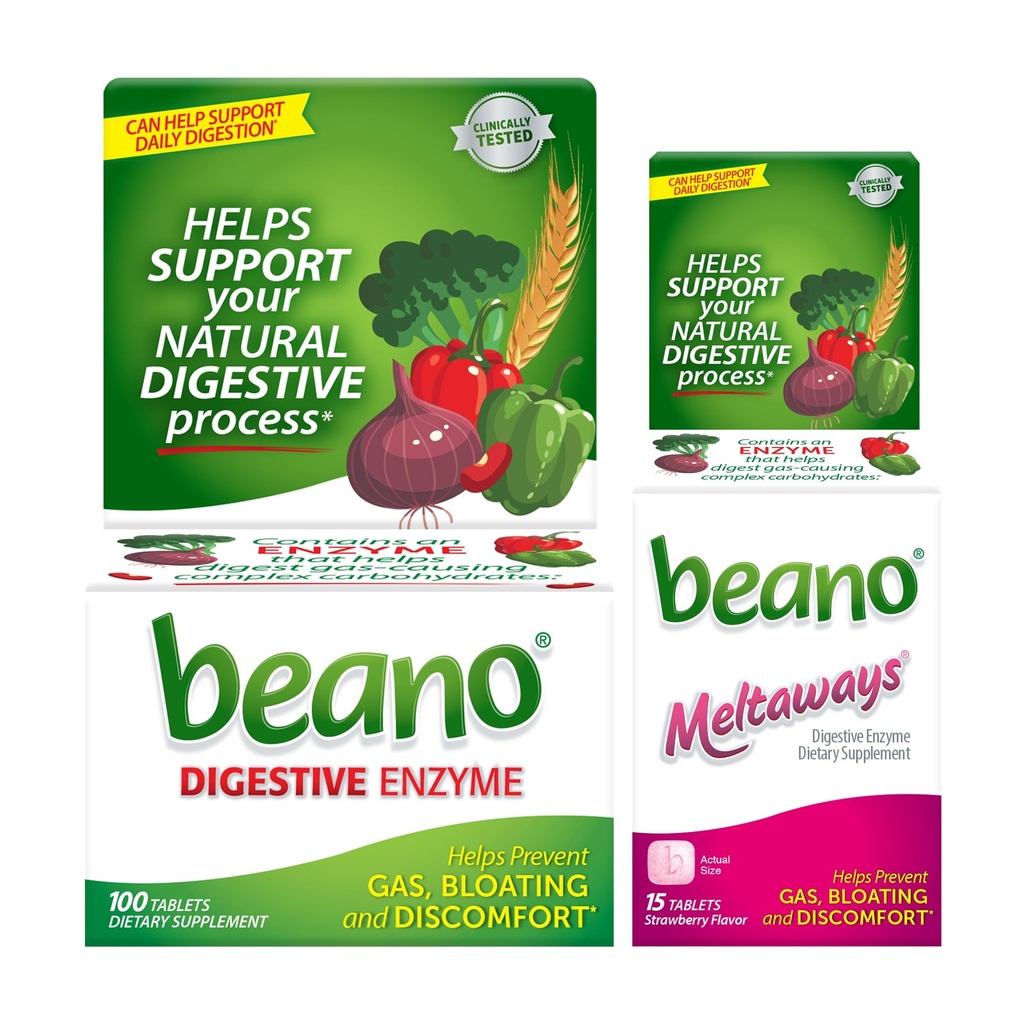Beano Extra Strength 100ct &amp; beano Strawberry Meltaways 15ct