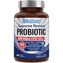 Probiótico para Hombres &amp; Mujeres, 200 Billones CFU 35 Estrados, Prebióticos + Enzimas Digestivos, Suplemento Probiótico de Restauración Suprema, Alto, Media, Bajo GI Tract Balance, 60 Veggie Capsules, 1 Mes