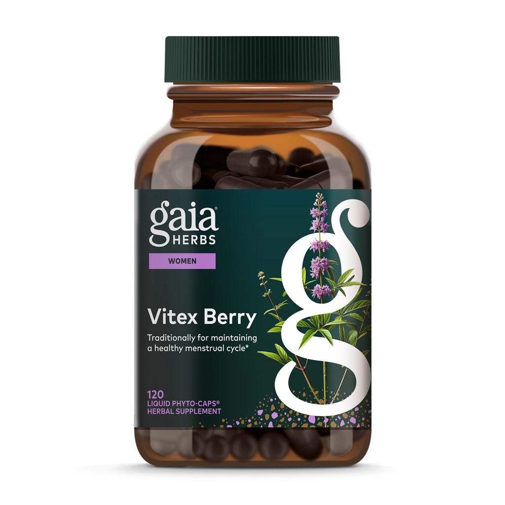 Gaia Herbs Vitex Berry - apoya el equilibrio hormonal " fertilidad para las mujeres - Progesterona saludable para la salud menstrual - 120 caps veganos (60-Day Supply)