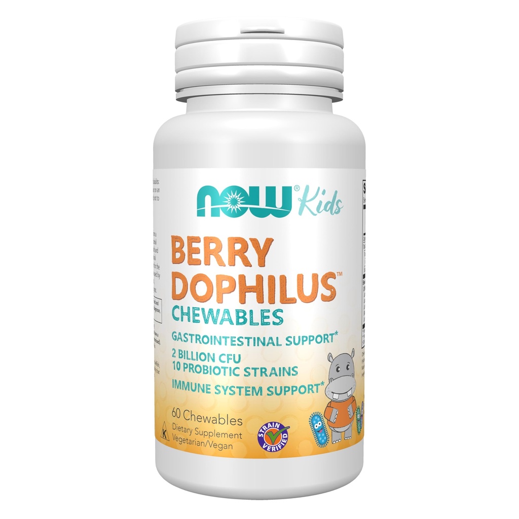 AHORA Suplementos de alimentos, BerryDophilusTM con 2 Billones, 10 Strains Probióticos, Xylitol Endulzado, Verificado de Strain, 60 Chewables, embalaje puede variar