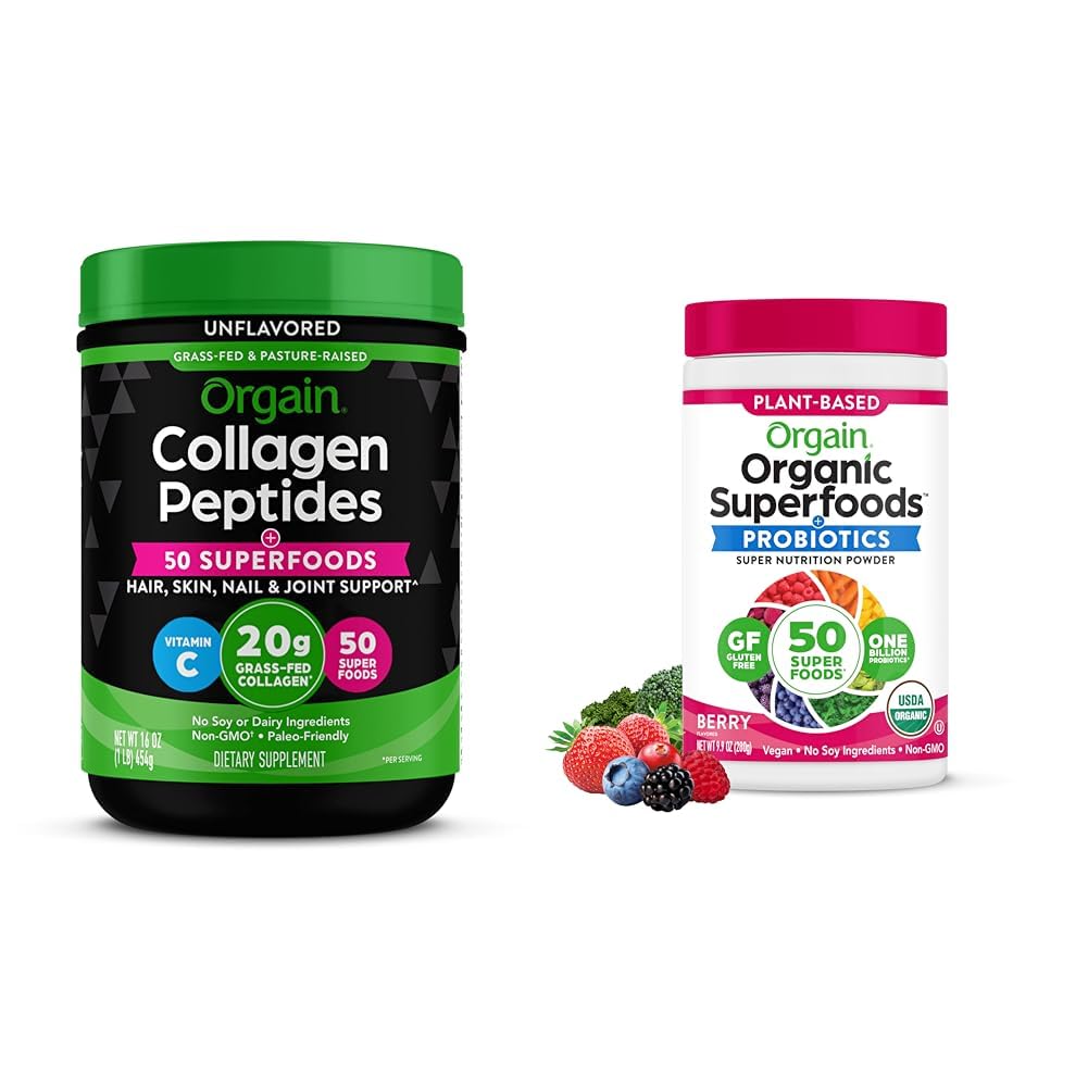 Colágeno hidrolizado Orgain + Superalimentos Polvo y Ecológico Verdes Superalimentos Polvo - 1lb y 0.62lb