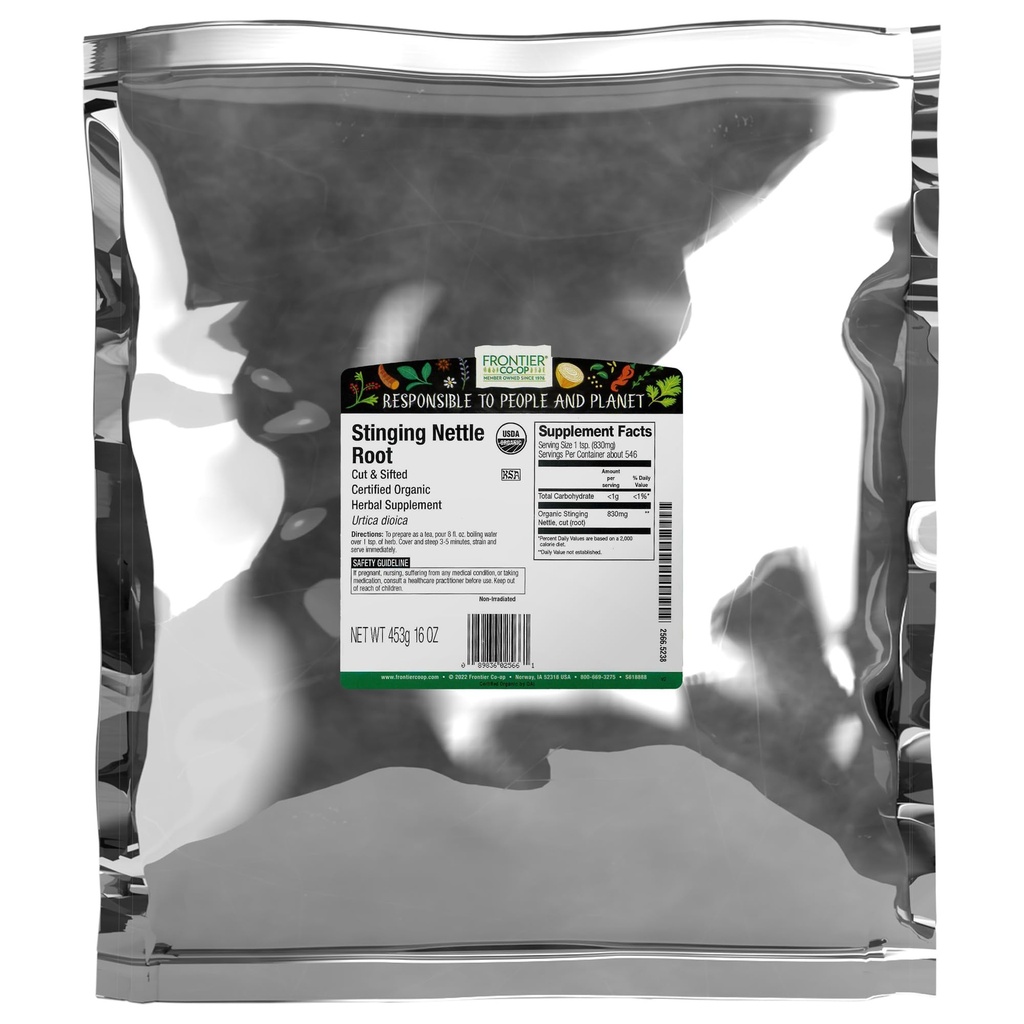 Frontier Co-op Organic Sting Nettle Root, Cut and Sifted, Kosher tención 16 Ounce (Pack of 1)
