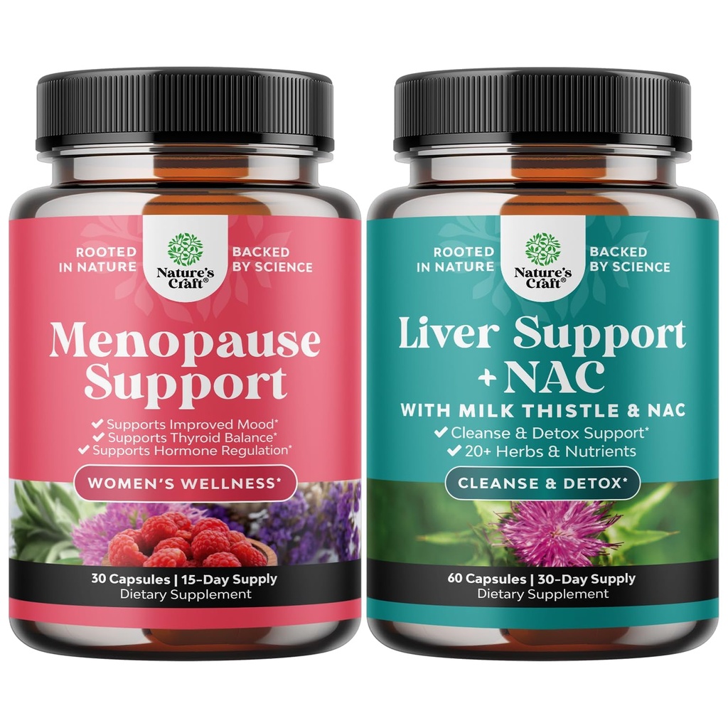 Bundle of Menopause Supplement for Hot Flashes with Dong Quai Vitex Chaste Berry " Black Cohosh and Liver Support NAC - Milk Thistle N Acetyl Cysteine with Turmeric, Choline, Dandelion " L-Glutathione