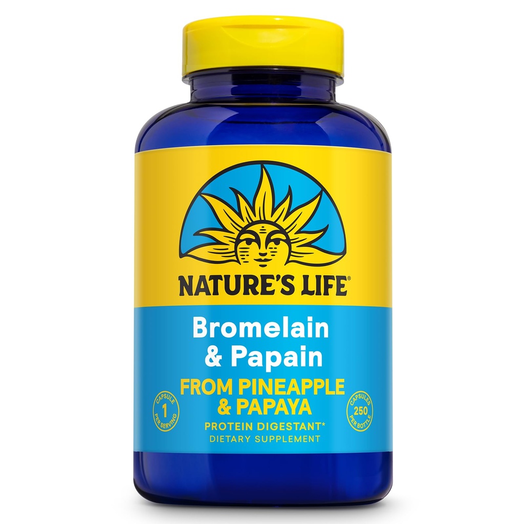 La vida de la naturaleza Bromelain " Papain peru Proteolytic Enzymes for Digestive Support " Comfort peru from Pineapple " Papaya  durable 250mg (250 CT)