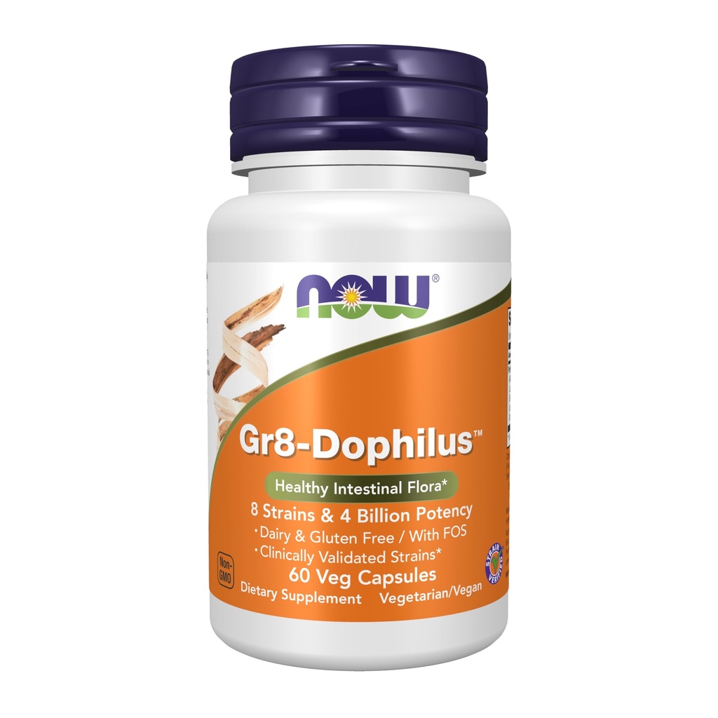 AHORA Suplementos de alimentos, Gr8-DophilusTM con 8 franjas " 4 millones de potencia, estante estable, 60 cápsulas de verduras