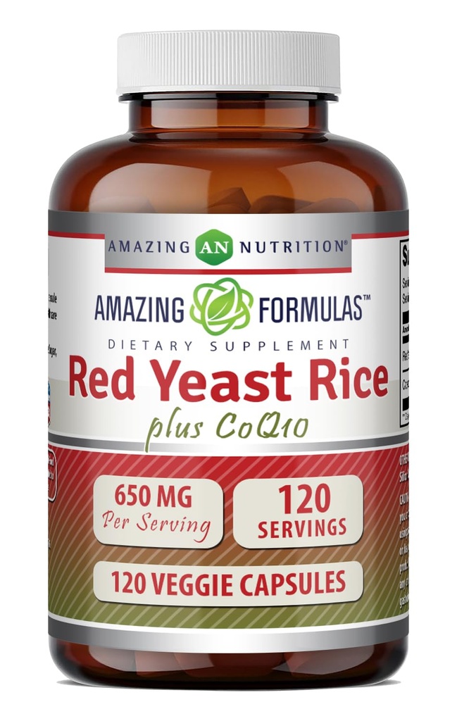 Impresionantes fórmulas Rice de levadura roja 600 Mg Plus Co Q-10 50 Mg 120 cápsulas vegetarianas