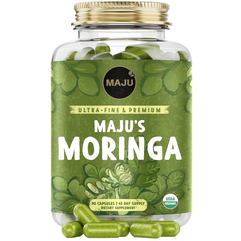 Maju Superfoods Orgánica Moringa Capsules, Hoja de Oleifera, Hojas de Moringa de calidad extrafina, Hojas de árbol de secado, Extracto de Moringa de Moringa