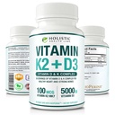 Max Absorption Vitamin K2 + D3 (5000IU) 90 cápsulas vegetales de MK-7 (Menaquinone-7) y Cholecalciferol (con BioPerine) Suministro de 3 meses – D3 con K2 para el corazón sano y los huesos fuertes confidencialidad No GMO