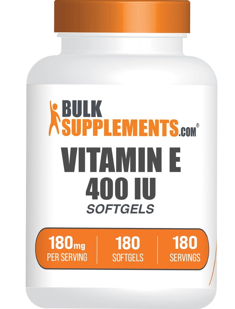 BulkSupplements.com Vitamina E 400 U Softgels - Vitamina E Suplemento, como D-Alpha-Tocopherol, Antioxidantes - Gluten Gratis, 1 Softgel por Serving, 180 Conde (Pack of 1)