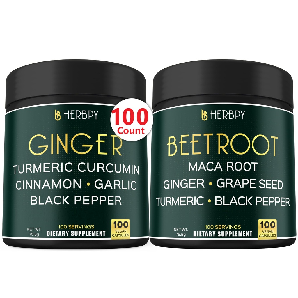 Bundle 5in1 Ginger Suplemento &amp; 6in1 Beet Root Capsules - Apoya la salud del corazón, inmune y digestivo