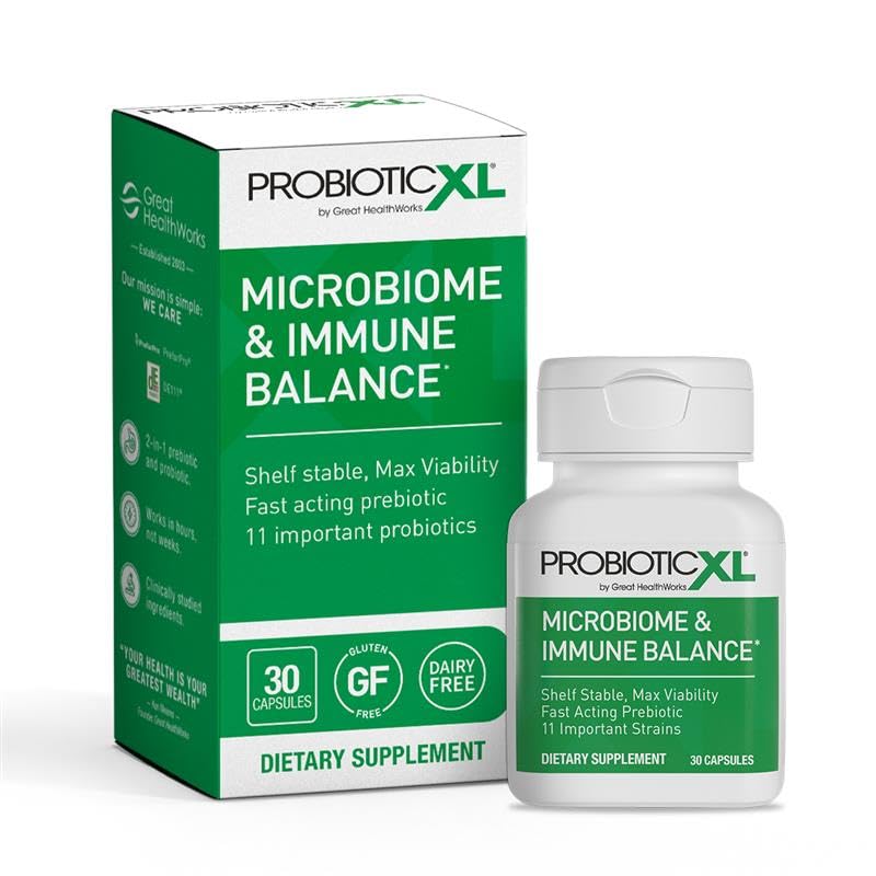 OmegaXL ProbioticXL - Probiótico " Prebiótico " , Establo Stable - 11 Strains de Blend - Promover el crecimiento saludable de la flora de Gut, 12,5 millones CFU - No GMO, libre de gluten - 30 cápsulas de verduras