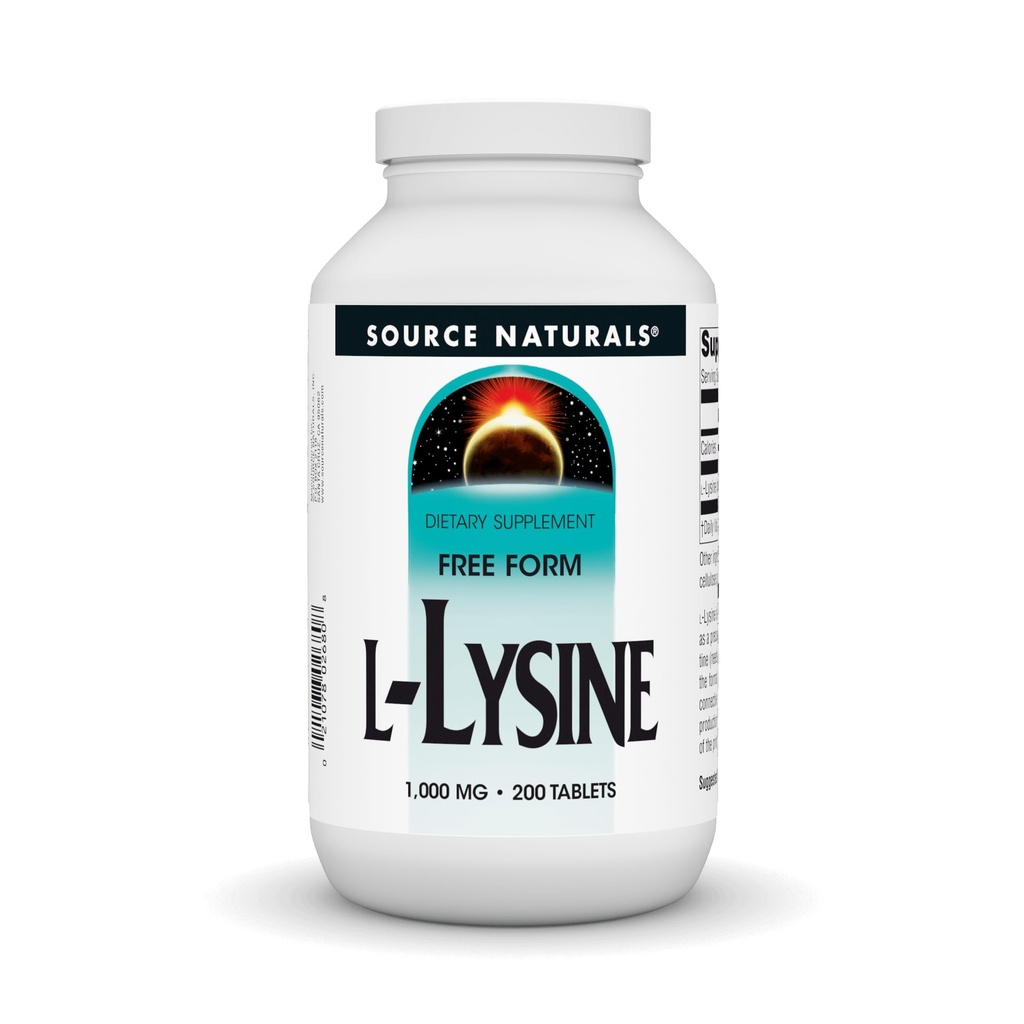Fuente Naturals L-Lysine Free Form, 1000 mg - Suplemento Aminoácidos Apoya la formación energética &amp; Collagen - 200 Tablets
