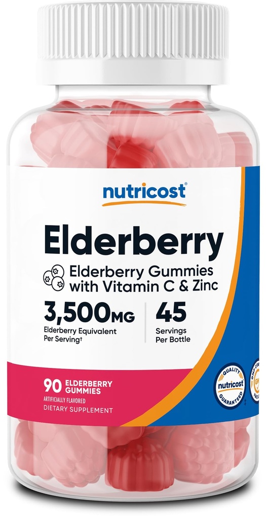 Nutricost Gummies Elderberry con vitamina C & Zinc 90 Gummies - Gluten Free, Vegetarian