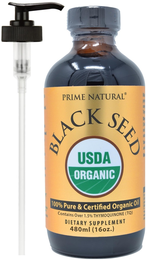 PRIME NATURAL Organic Black Seed Oil 16oz - Cold Pressed Unrefined High Thymoquinone 1.7% USDA Certified - Turkish Origin Potent Nigella Sativa Liquid - Vegan Omega 3 6 9, Antioxidant