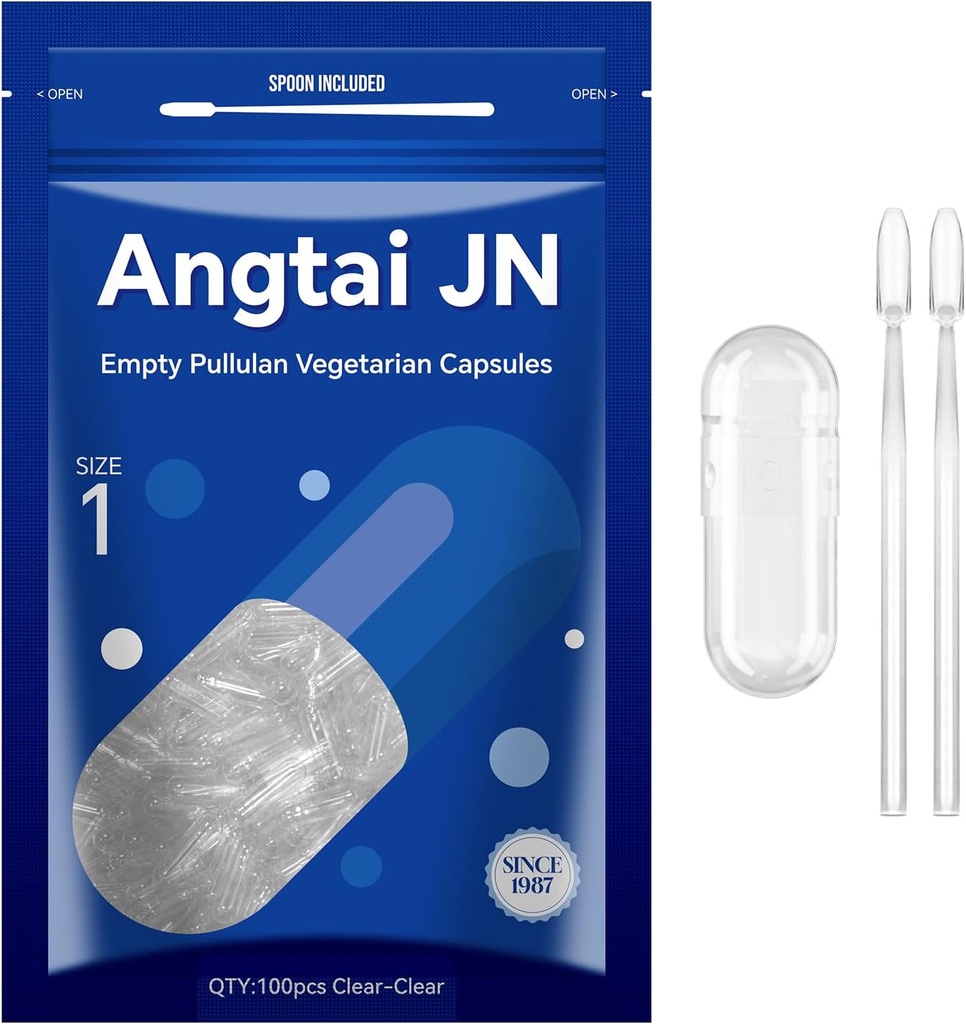 Empty Capsules Tamaño 1 - Borrar Capsules Vegetarianos Fillables(100 Cuenta) Tamaño 1 Empty Pullulan Capsules con Dos cucharas de laboratorio,- Veggie Capsules Empty Caps for DIY Your Own Supplements