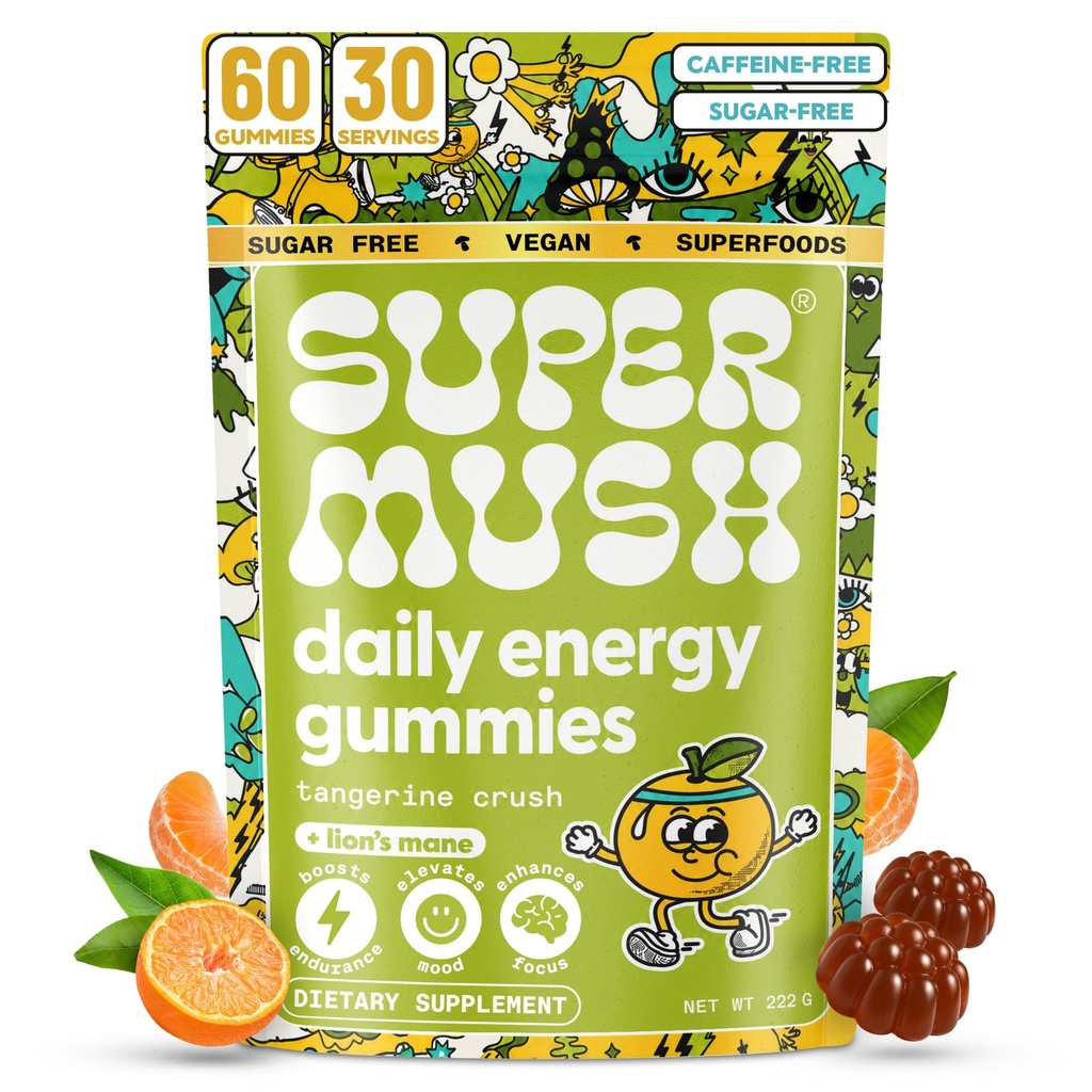 Gummies de baño de energía - Orgánica Lions Mane Suplemento con Cordyceps, Rhodiola, L-Theanine, Maca - Vegan &amp; Sugar-Free - Energía, Focus, Stamina, Stress Reduction - 60 Gummies (30 Servings)
