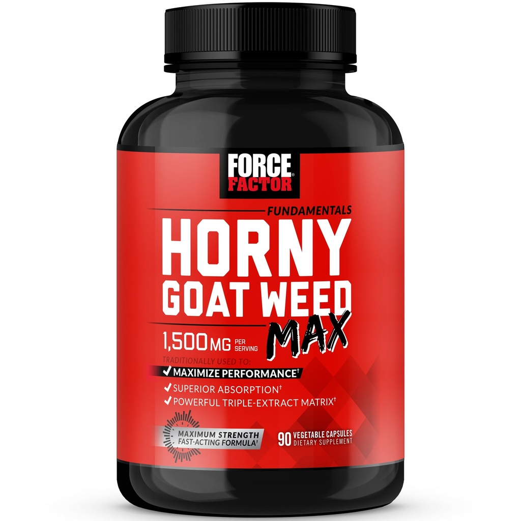 FORCE FACTOR Horny Goat Weed Max, Horny Goat Weed for Hombres and Women to Maximize Performance and Drive, Triple-Extract HGW Horny Goat Herbal Supplement, 1500mg, 90 Capsules