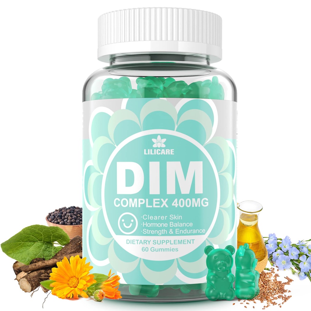 Suplemento DIM Mujeres 400mg, Suplemento Estrógeno para Mujeres, Gummies DIM Libre de Azúcar para Mujeres/ Biotina, Aceite Flaxseed, Burdock, Calendula, BioPerine for Hormone Balance, Menopause &amp; Prostate 60Cts