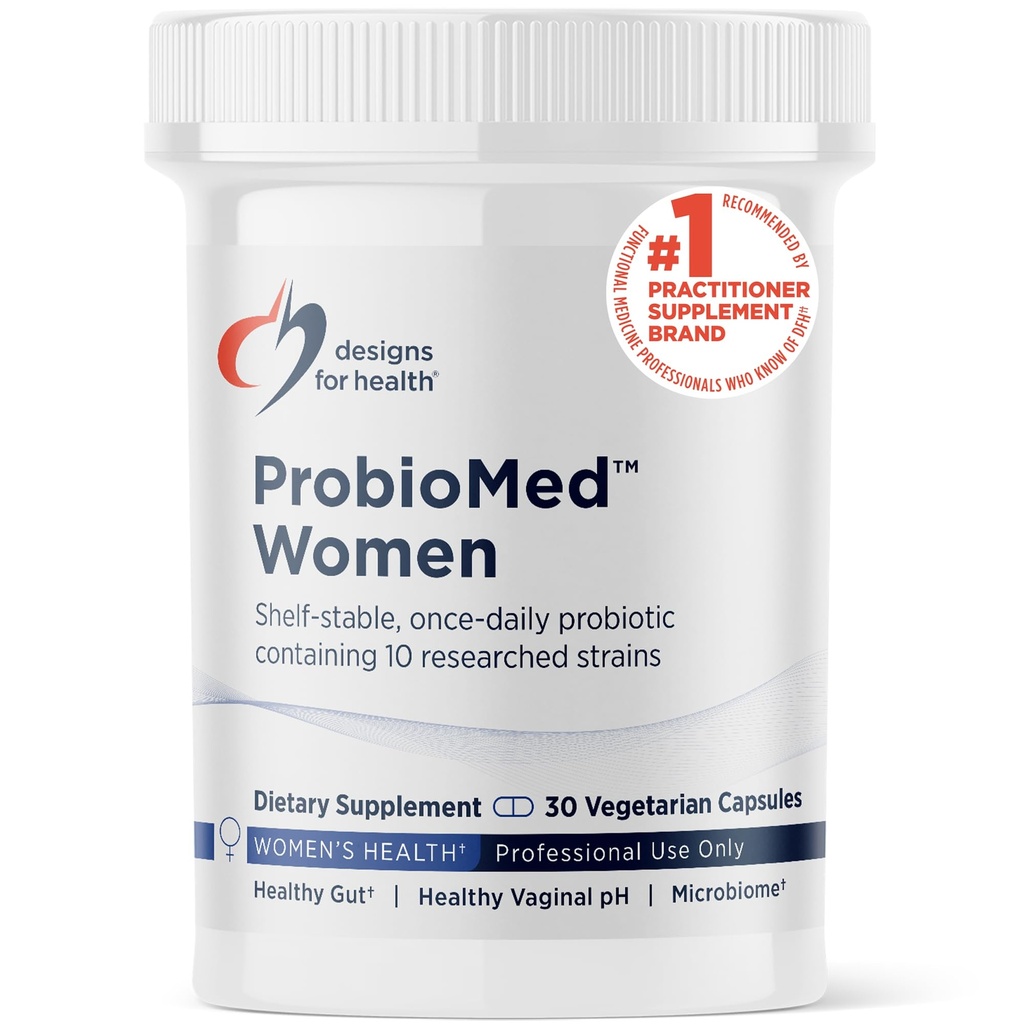 Diseños para Mujeres ProbioMed de Salud - Vaginal Probióticos para Apoyar Equilibrio de pH, Confort Vaginal, Salud Inmune y Salud Gut para Mujeres - Probiótico sin lácteos (30 cápsulas)