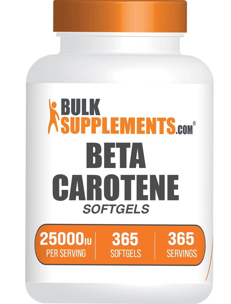 BulkSupplements.com Beta Caroteno 25000 UI Softgels - Suplemento de Vitamina A, Suplementos de Beta Caroteno - para Ojo, Gluten Gratis, 1 Softgel por Serving, 365 Cuenta (Pack of 1)