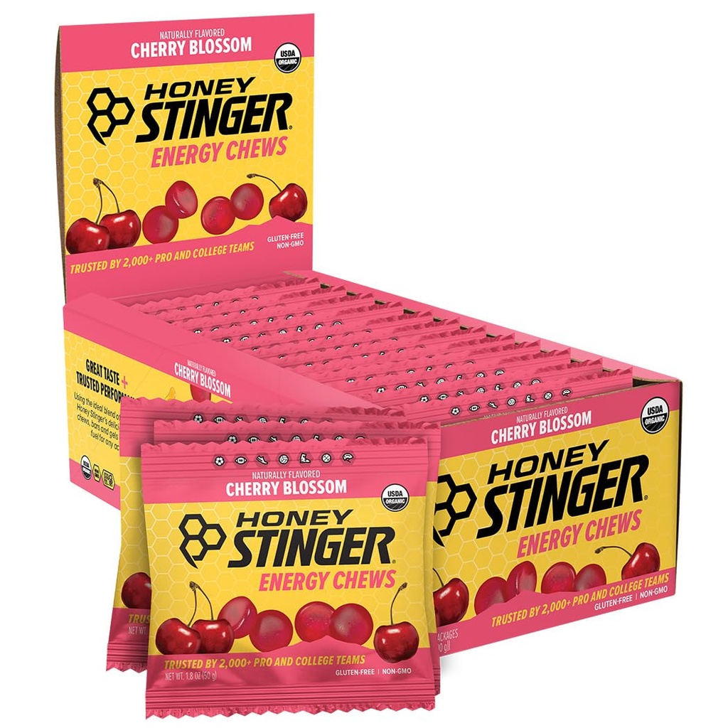 Honey Stinger Organic Cherry Blossom Energy Chew, Gluten Free &amp; Caffeine Free, para el ejercicio, funcionamiento y rendimiento, Sports Nutrition for Home &amp; Gym, Pre and Mid Workout, 12 Pack, 21.6 Ounce