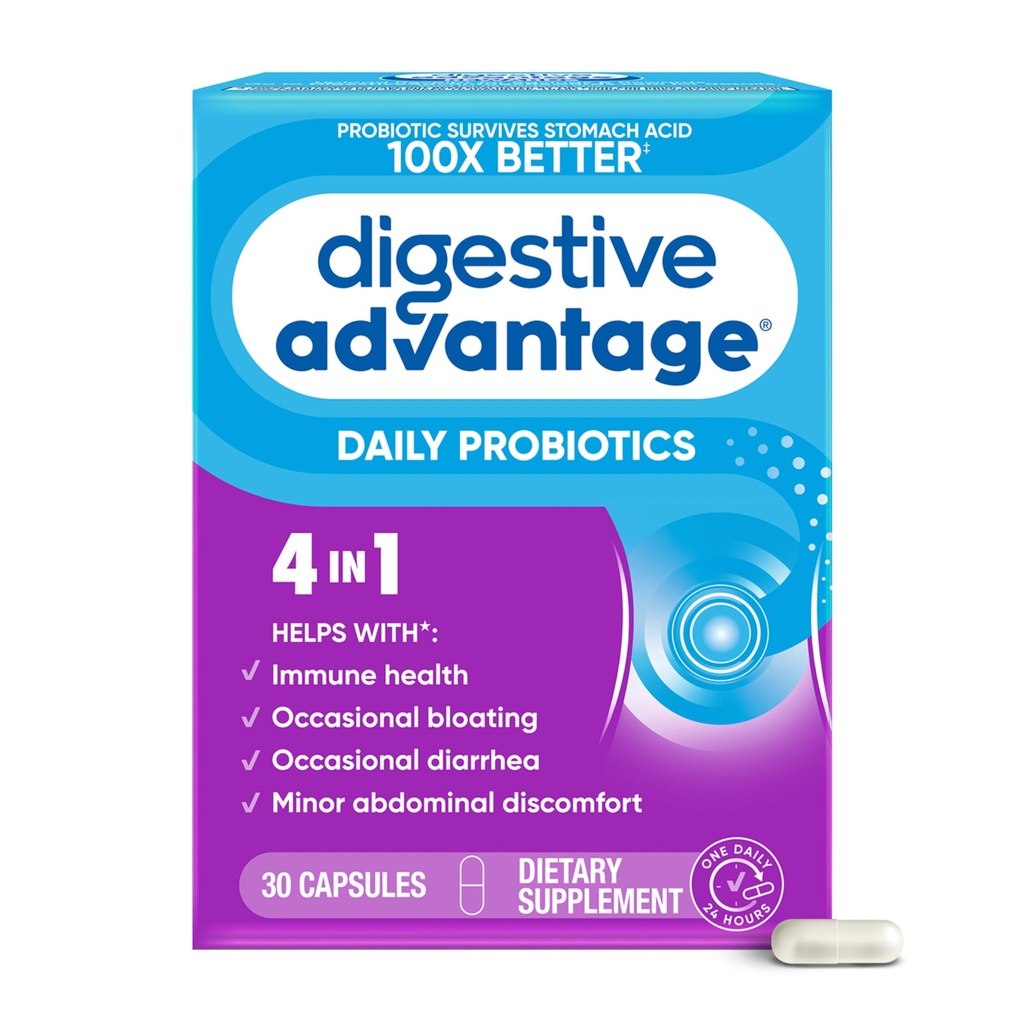 Cápsula Probiótica diaria - Ventajas Digestivas 30 Cápsulas, Supervives 100x Mejor, Menos Bloquear, Calcio, Promueve Salud Digestiva y Gut Flora, multi