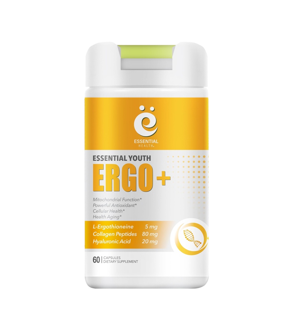 L-Ergothioneine con péptidos colágenos, ácido hialurónico, vitamina C y E - Antioxidante avanzado, promueve la longevidad y el envejecimiento saludable – libre de gluten, 60 cápsulas (1 paquete)