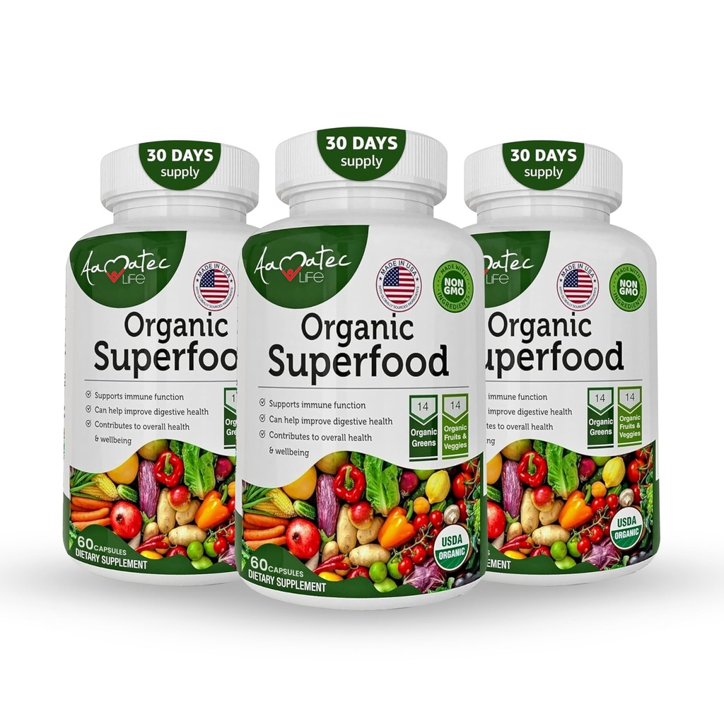 Ecológico Superfood Greens Fruits and Veggies Complex - Best Dietary Supplement with 14 Greens &14 Fruits & Vegetables with Alfalfa Rich in Antioxidants Organic Ingredients Non-GMO (180 Count Pack of 3)