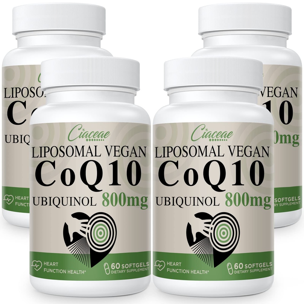 Liposomal CoQ10 800mg Ubiquinol Softgel, Max Absorption Ubiquinol Coenzyme Q10, Ubiquinol CoQ10 Suplemento para Antioxidante, Función cardíaca " Producción energética, CoQ10 puro 800mg, 240 Vegan Softgels