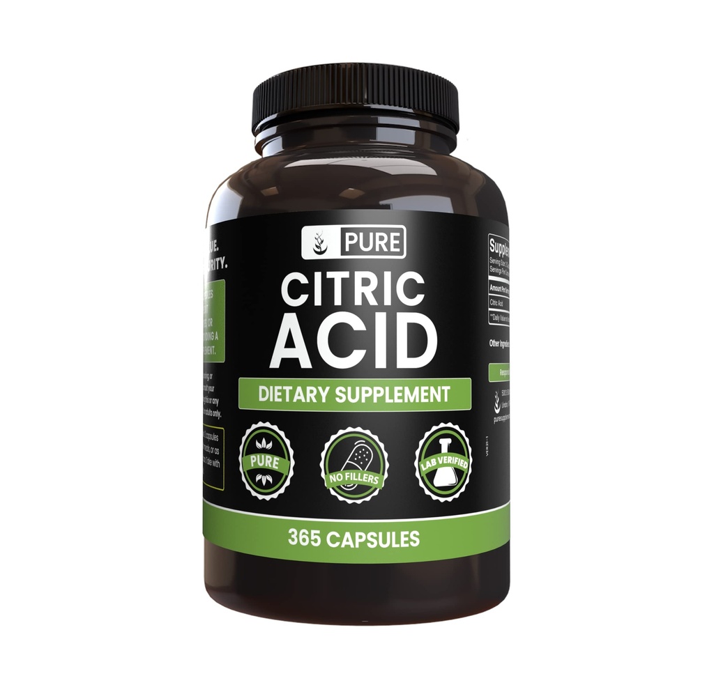 Ingredientes originales puros Ácido cítrico (365 capsules) No hay magnesio ni rifles de arroz, siempre puro, el laboratorio verificado