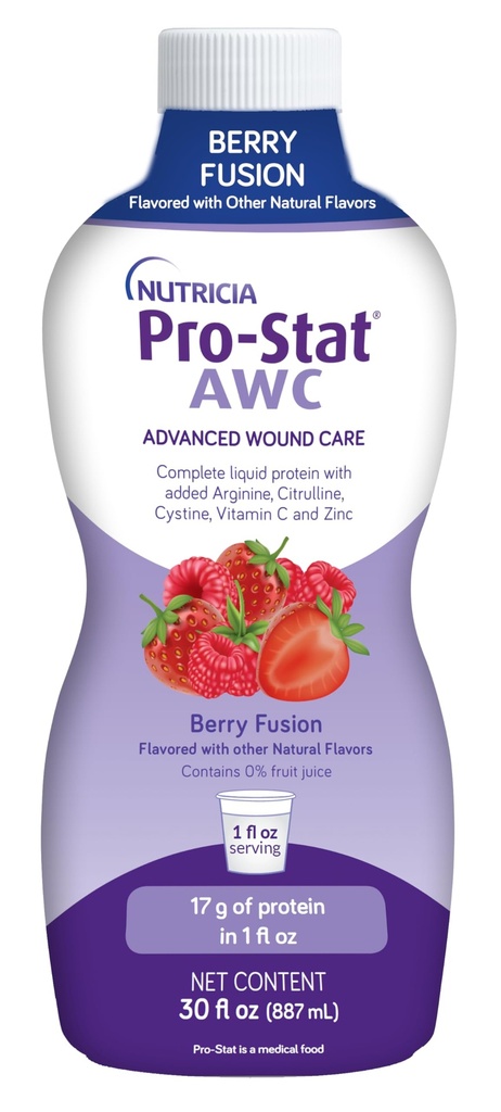 Pro-Stat Advanced Wound Care (AWC), Concentrated Liquid Protein Medical Food - Berry Fusion Flavor, 30 Fl Oz botella