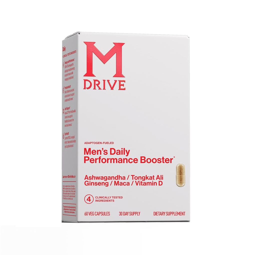 Mdrive Men's Daily Performance Complex Support Suplemento para Hombres - Ashwaghanda, Tongkat Ali, Ginseng, Maca &amp; Vitamina D, 60 cápsulas, 30 Day Supply
