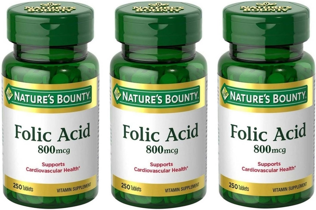 Folic Acid 800 mcg Tablets Maximum Strength, 3 Bottles (250 Conde)