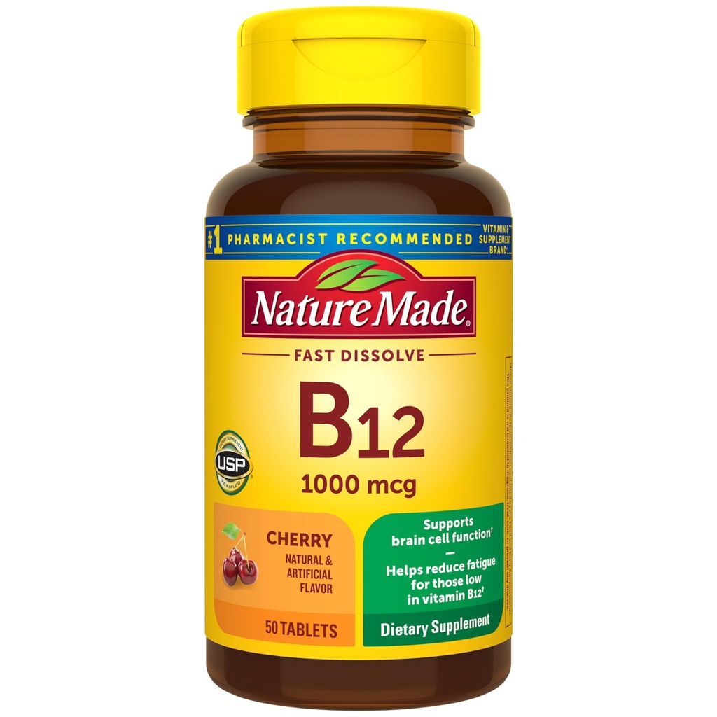 Nature Made Vitamina B12 1000 mcg, Easy to Take Sublingual B12 for Energy Metabolism Support, 50 Sugar Free Fast Dissolve Tablets, 50 Day Supply
