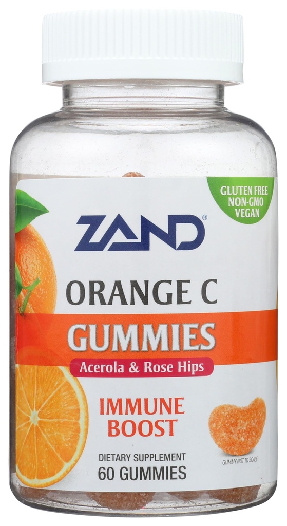 ZAND Immunity Orange Vitamin C Gummies, Wellness and Immune Support Supplement, Chewable Vitamin C w/Citrus Bioflavonoids, Rose HIPS y Acerola, Vegan, Gluten Free, 60-Day Guarantee, 30 Servings