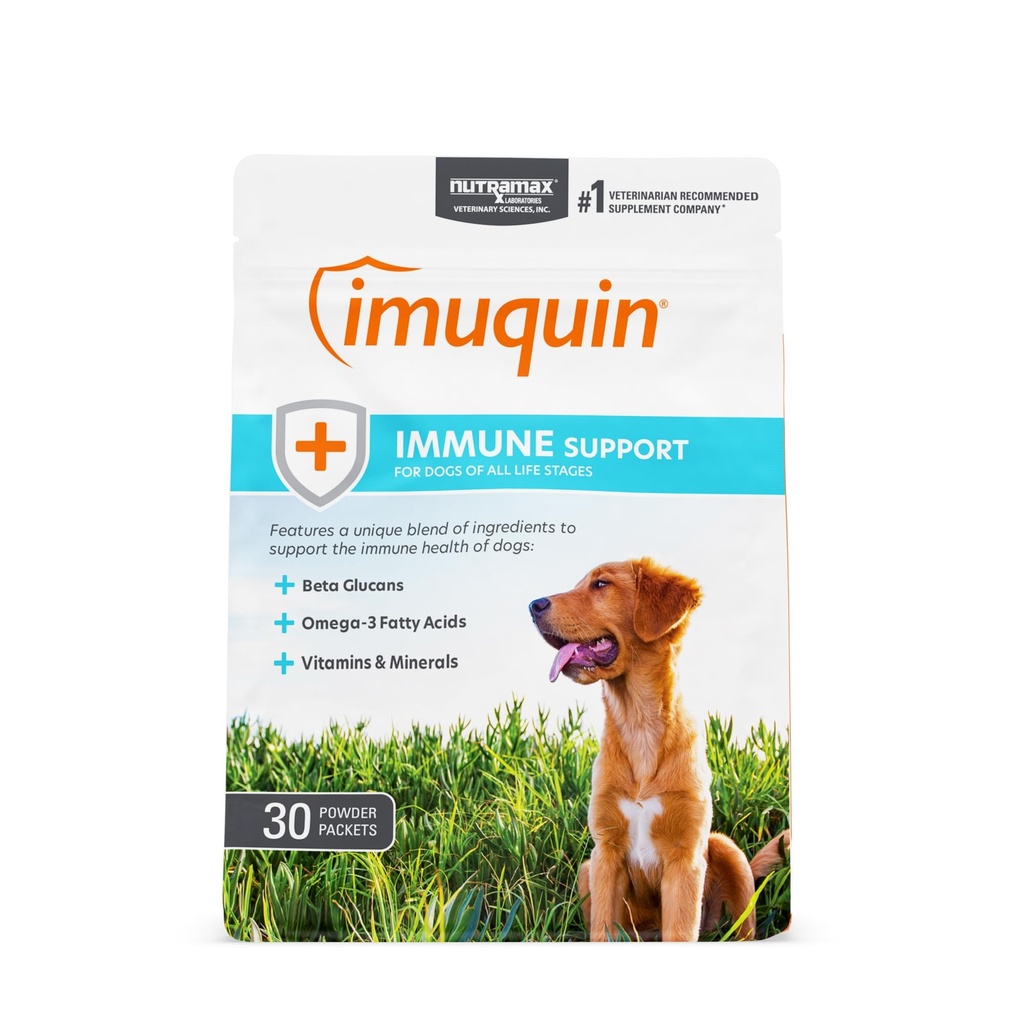 Nutramax Laboratories Nutramax Imuquin Immune Health Supplement Powder for Dogs, with Beta Glucans, Marine Lipids, Vitamins and Minerals, 30 Packets, Versión actualizada