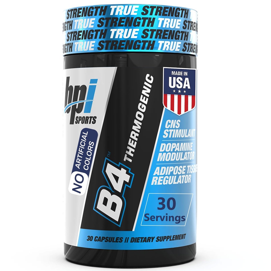 BPI Sports B4 – Extra Strength Natural Fat Burner for Women & Hombre – Keto-Friendly Fat Burner Capsules, Weight Loss " Appetite Control -Caffeine, Niacin, Quercetin, Yohimbine – 30 Servings – 710mg
