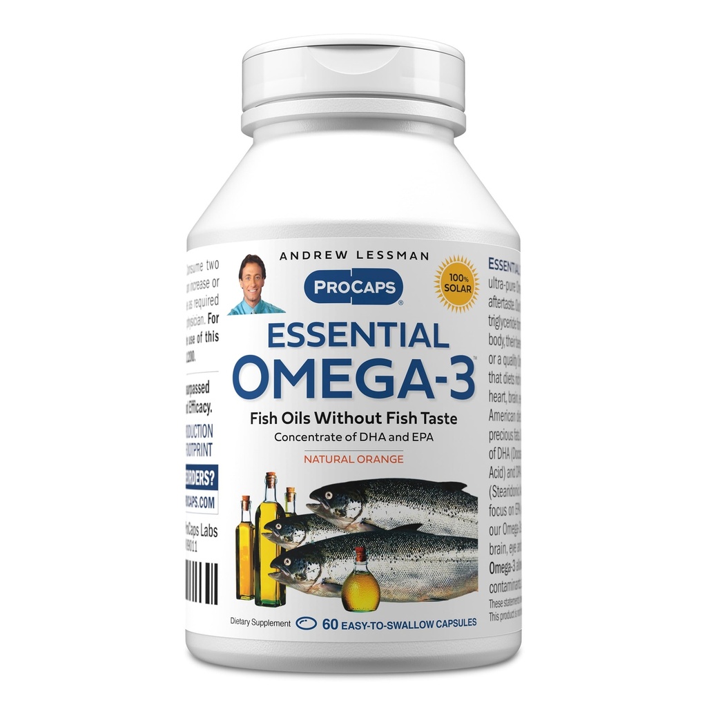 ANDREW LESSMAN Essential Omega-3 Orange - 60 Softgels - Ultra-Pure, Alta Potencia Omega-3 Aceites. High DHA, No Stomach Upset, No Contaminants, No Mercury. Pequeño fácil de absorber Softgels
