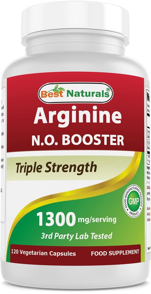 Mejores Naturales L-Arginina NO Booster Triple Fuerza 1300 mg Servir 120 Veg Capsules - Hecho con L-Arginina, AAKG, L-Citrulline, Beet Powder