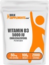 BulkSupplements.com Vitamina D3 Powder - Cholecalciferol, 5000 UI - Gluten Free, 50mg (125mg de vitamina D3) por Serving, 100g (3,5 oz) (Pack of 1)