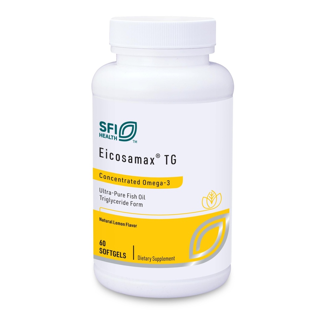 Klaire Labs SFI Health Eicosamax TG Fish Oil - Ultra Pure Omega-3 Fish Oil Pills with EPA/DHA - Sostentablemente Fuentedo - Natural Lemon Flavor for No Fishy Burps or Aftertaste (60 Softgels)