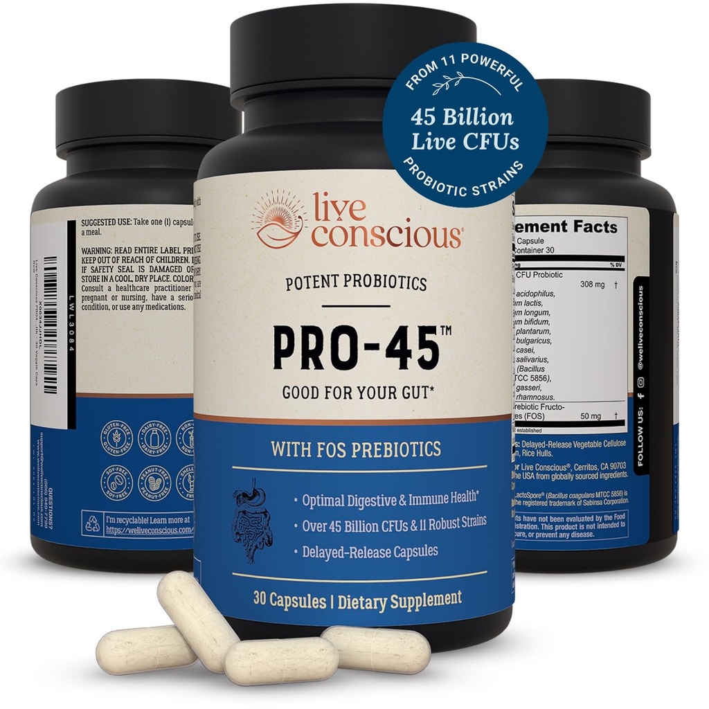 Probióticos para Mujeres y Hombres: Fórmula Integral, 45 Billones CFU, 11 Strains, Dairy Free - w / Prebióticos y Probióticos - Promueve la Salud de Immune & Gut - 30 Veggie Caps