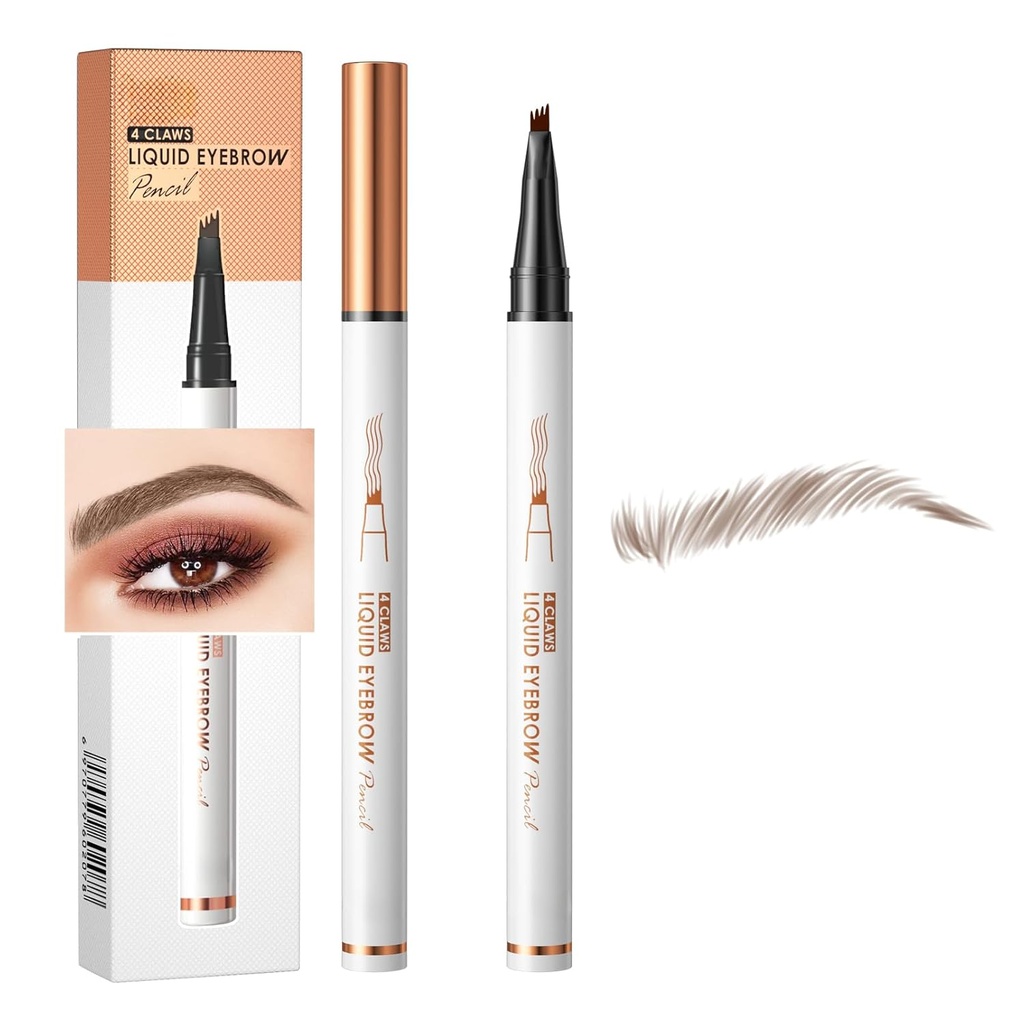 Q707 4 Pluma de cuervo picado – Lápiz impermeable de cejas largas para cejas naturales, definidas – fácil de usar, adecuado para todos los niveles de habilidad (2#Café oscuro)