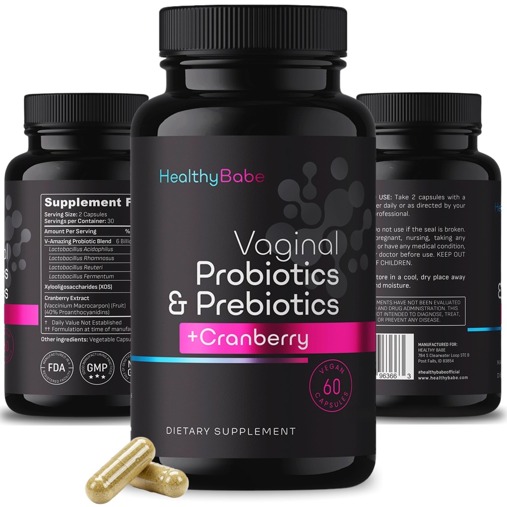Probióticos vaginales saludables para mujeres + prebióticos " Píldoras de arándano, equilibrio de pH, olor saludable, levadura, apoyo inmunológico, salud microbioma positiva, probiótico acidofílico femenino, 60 cápsulas veganos