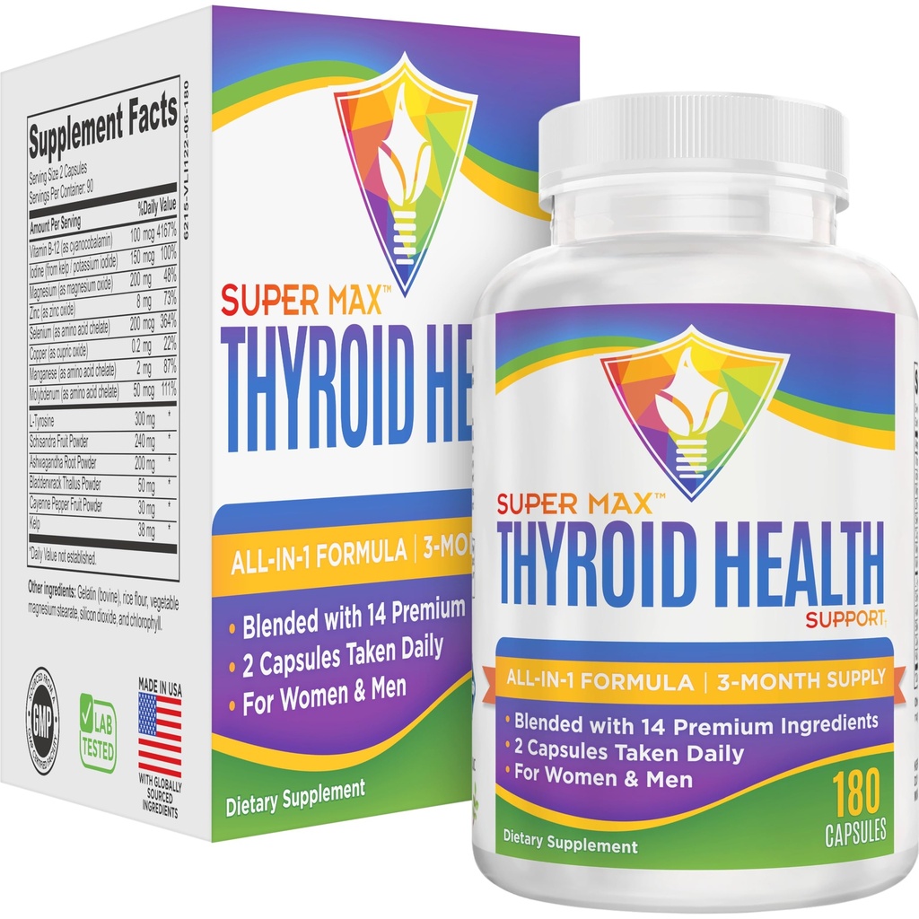 Suplemento de Apoyo a la Tiroides de 3 meses (All-in-1) Fórmula con 14 Ingredientes Activos Silenciosos Suplementos Tiroideos Silencio Complejo de Salud Tiroides Silenciosos Tiroides Apoyo a Mujeres &amp; Hombres
