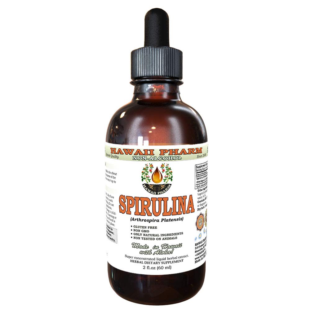 Extracto líquido libre de alcohol, Spirulina orgánica (Arthrospira platensis) Alga seco Glycerite Natural Herbal Suplemento, Hawaii Pharm, USA 2 fl.oz