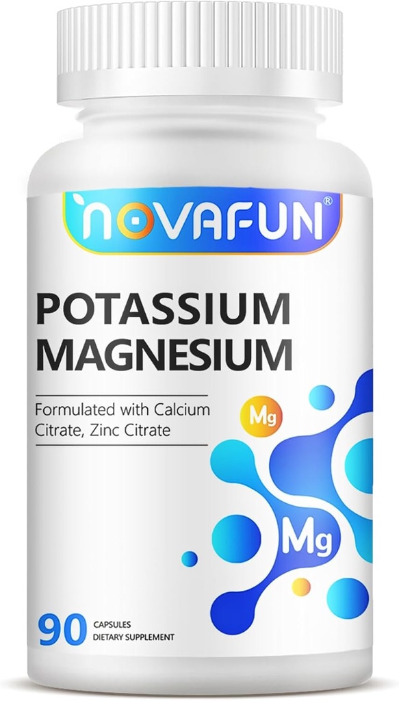 Suplemento de magnesio de potasio con Zinc de calcio 1185mg, Fórmula de alta potencia para cáscaras de pierna, Bone &amp; Muscle Health, Non-GMO, Gluten Free, Vegan, 90 cápsulas