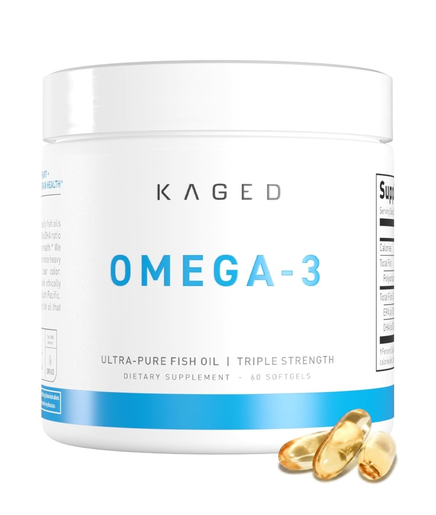 Kaged Omega 3 Fish Oil Suplemento, 3000mg Omega 3 Fatty Acid con EPA & DHA, Ultra-Pure, No Fish Burps, 60 pastillas